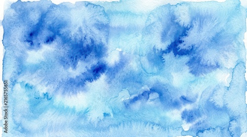 Abstract Blue Watercolor Background with Soft Cloudscape, Bright Sky, Sunlight and Airy Natural Atmosphere for Creative Design Projects