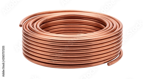 Fotografie Coil of copper tubing, rolled and circular, showing metallic sheen isolated on p