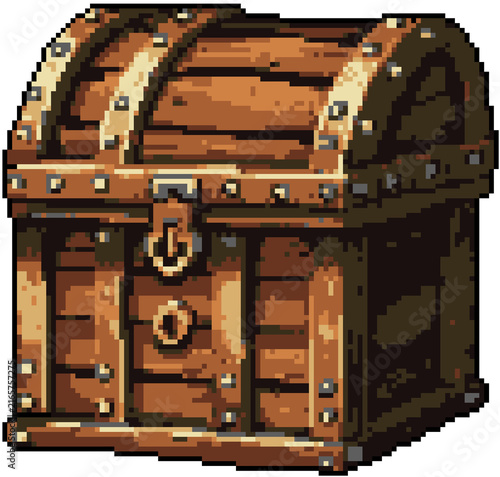 Pixel art wooden treasure chest
