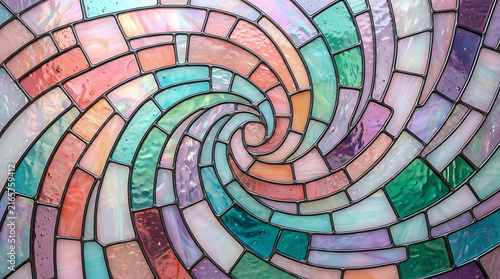 Abstract spiral background with colorful glass mosaic tiles in a circular pattern