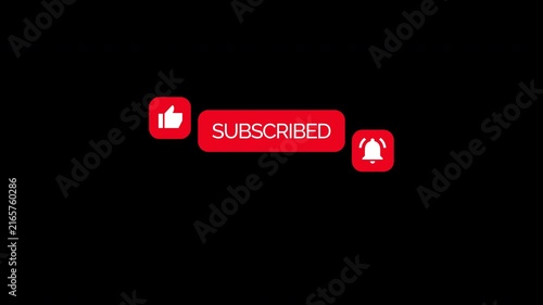 Animated YouTube Subscribe Button for Video Overlay. Like Subscribe Bell Notification Button, subscribe to channel. Transparent Screen