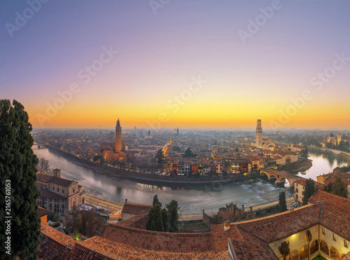 Fotografie Verona, Italy Skyline on the Adige River at dusk 13