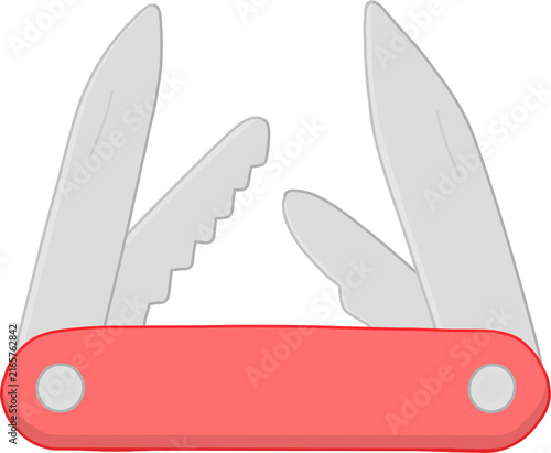 Red pocket knife or multi-tool camping knife illustration