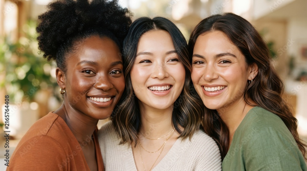 Fototapeta premium Diverse group of smiling multiethnic young women