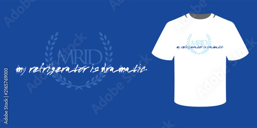 Minimalist vector t-shirt graphic design featuring light blue laurel wreath emblem with 