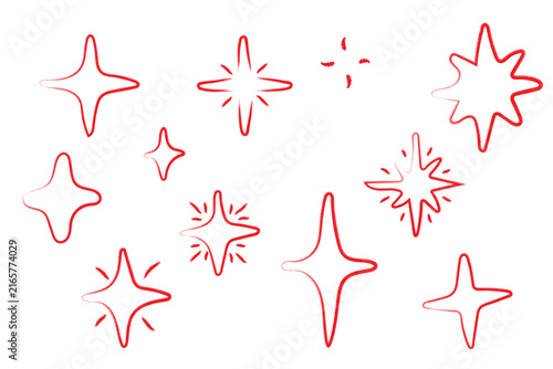A whimsical collection of hand drawn red starbursts and sparkles creating a playful and energetic visual texture