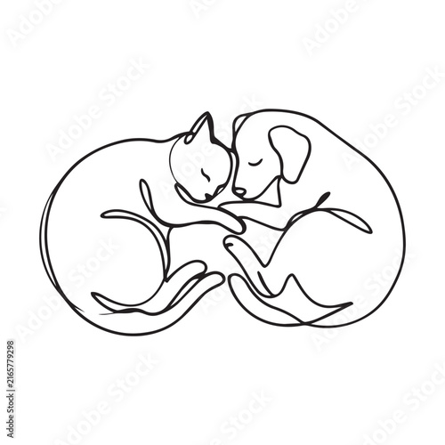 Cat and Dog Outline Vector Design on White Background