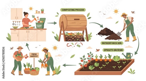 Composting Process and Organic Farming Infographic Vector Diagram