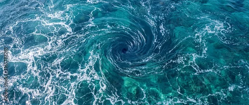 Panel kuchenny z motywem Whirlpool vortex in turquoise sea water with swirling ocean current, white foam, and deep underwater funnel, suitable for marine ecology, nature power, and oceanography themes