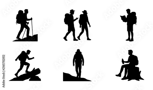 Canvastavla Hiking Silhouettes Collection: Adventurous Trekkers, Outdoor Exploration, Mounta