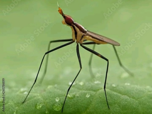 Quadro su tela Long-legged fly on leaf