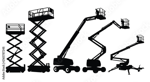 Various aerial lift platforms depicted as a black silhouette