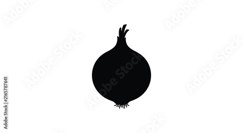 A black onion silhouette against a white background