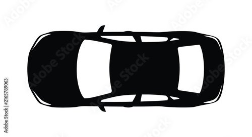 A black car top down silhouette against a white background