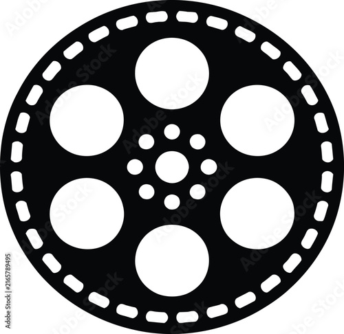 Classic Film Reel Icon with Circular Perforations and Multiple Spokes, Black and White Cinema Symbol for Movie, Video, Media and Entertainment Design