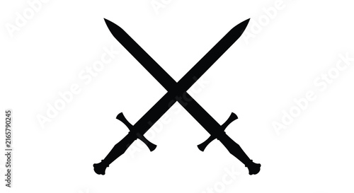 Two crossed swords presented as a dark silhouette