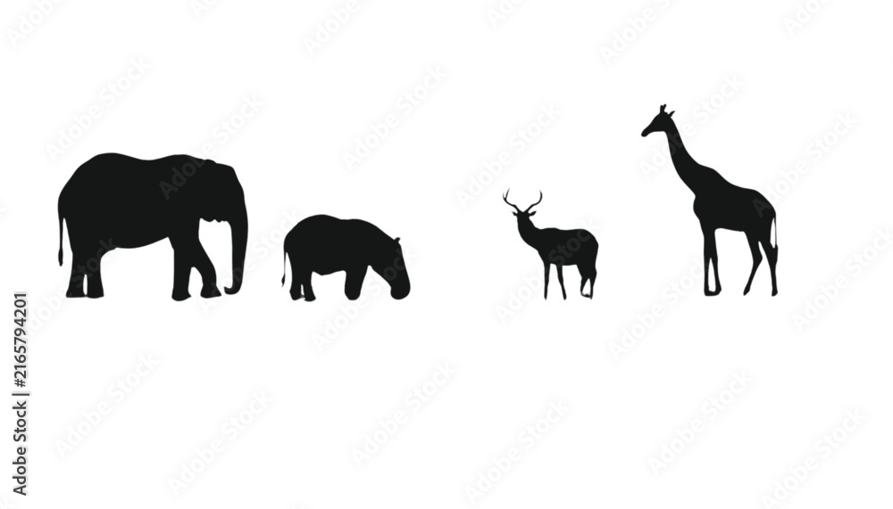 Fototapeta premium A group of animal silhouettes standing together in a line on a white background