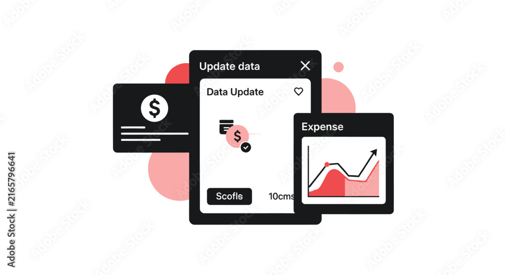 Fototapeta premium Dark and light theme finance dashboard modules with line graphs.