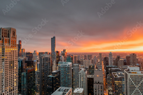 Chicago Skyscrapers in Warm Sunset Light