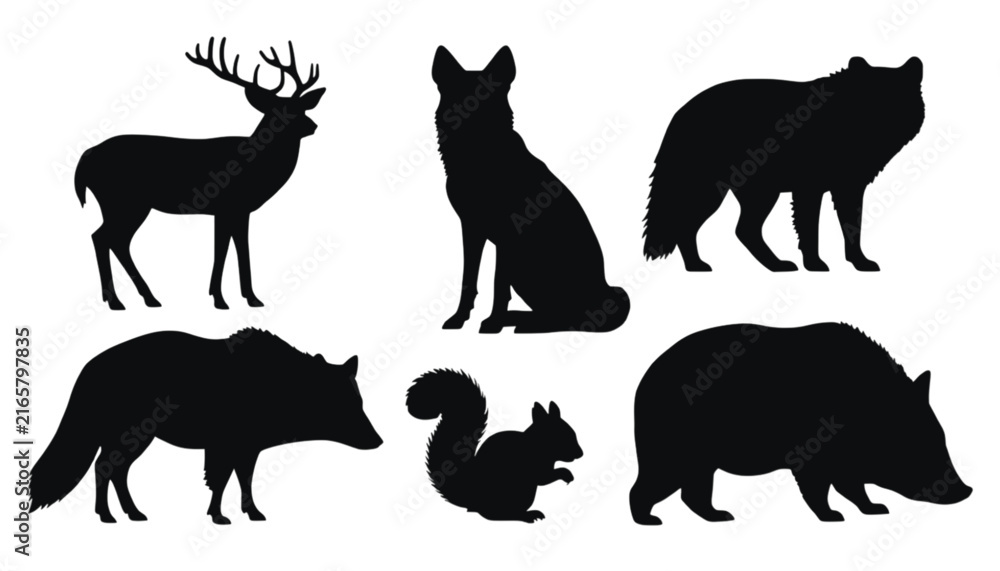 Fototapeta premium A collection of black animal silhouettes on a white background