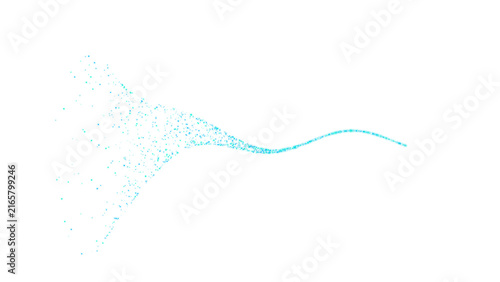 Dynamic flow of blue particle waves forming a stream of energy moving through dark space