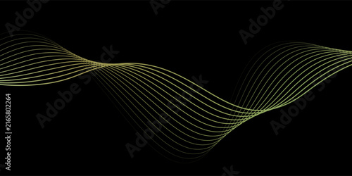 Abstract dark background background with yellow green lines waves for banner. Futuristic motione lines. Elegant design