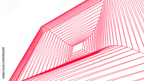 Vibrant red geometric tunnel design featuring parallel lines creating a dynamic sense of depth and motion