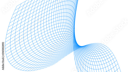 Fotografie Abstract blue grid pattern curving in space to create a dynamic modern digital g