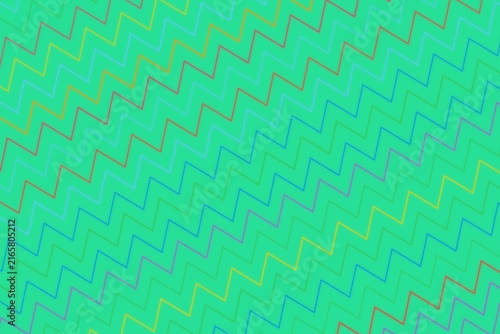 Colorful zigzag pattern on bright turquoise background
