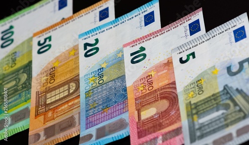 Images of banknotes from various countries. Photos of euros.