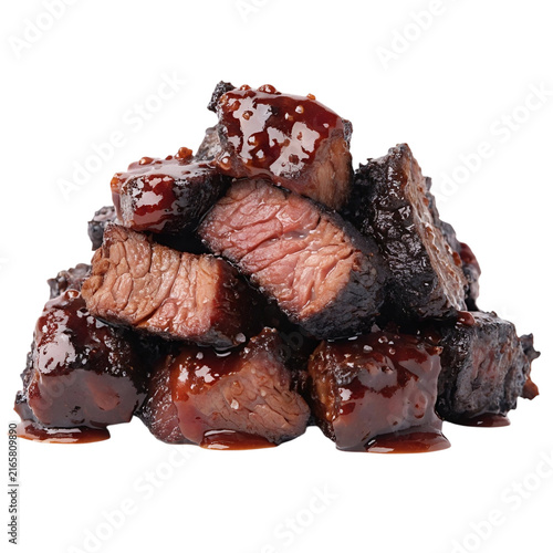 Tender Barbecue Beef Burnt Ends Isolated on White Background