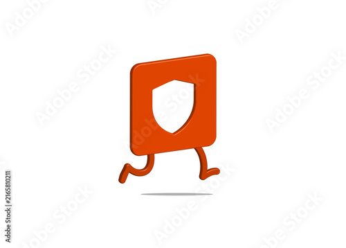 фотографія Cute orange 3D security shield icon character running quickly
