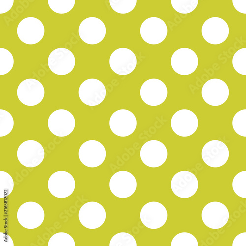 Vibrant Seamless White Polka Dot Vector Pattern on a Bright Lime Green Background, Perfect for Textile Design, Scrapbooking, and Digital Wallpaper.

