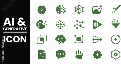 AI and generative technology icon collection minimalist vector symbols isolated on white background