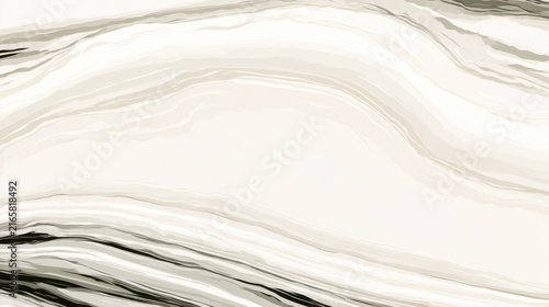 Soft beige marble with black veins, flowing organic lines and polished stone surface creating warm luxurious atmosphere, subtle tonal variation and natural marbling ideal for interior design,