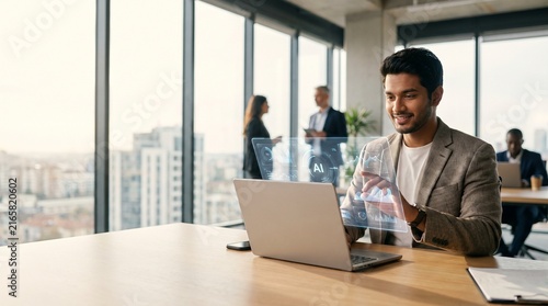 Professional man working on laptop in modern office