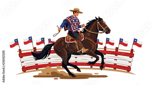 Принти на полотні Skilled horseman in traditional attire performing equestrian sports in outdoor a