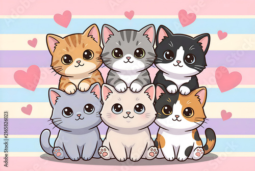 different cats. graphic illustration, artificial intelligence generator, AI, neural network image. background for design