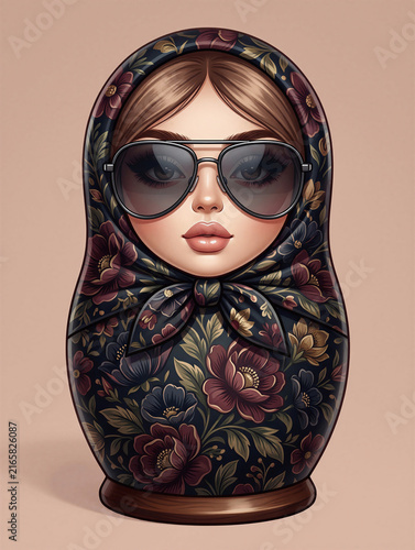 Matryoshka, a Russian toy. A graphic illustration, an artificial intelligence generator, AI, an image of a neural network. Background for design.