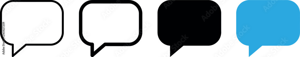 Fototapeta premium Set of four message bubble icons with rounded corners in linear and solid blue black styles
