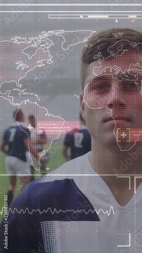 Animation of digital interface with covid 19 medical data processing over rugby players