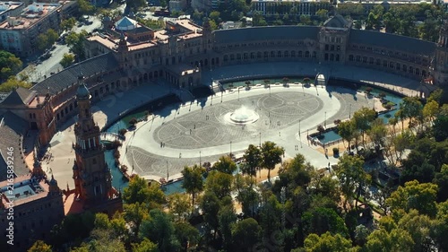 Seville's main square viewed from above, nestled among the streets of the historic Spanish city, rich in history and European culture.