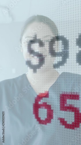 Medical data and statistics animation over smiling healthcare professional in hospital
