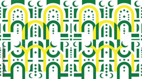Islamic Geometric Seamless Pattern with Crescent Moon and Arch Motifs