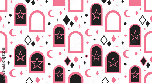 Elegant Islamic Seamless Pattern with Geometric Crescent and Arch Design