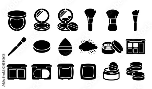 Bild auf Leinwand Cosmetic Powder and Beauty Makeup Stencil Vector Icon Collection