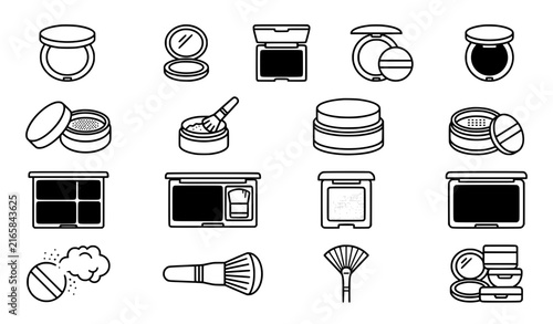 Bild auf Leinwand Compact Powder and Skincare Cosmetics Outline Vector Icon Set