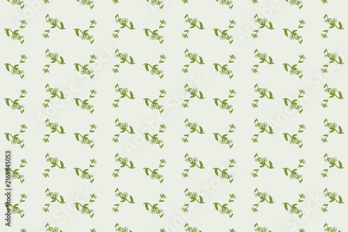 Cuadro en lienzo Seamless botanical pattern with wavy fern leaves and wildflowers in green