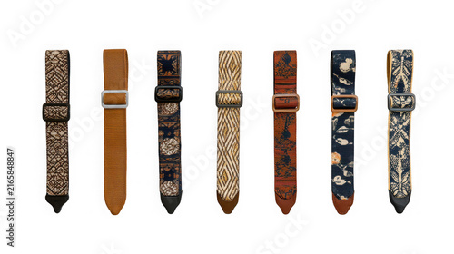 Set of five camera straps in different patterns
