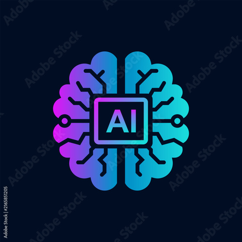 AI Artificial Intelligence Brain Microchip Processor Neon Vector Icon